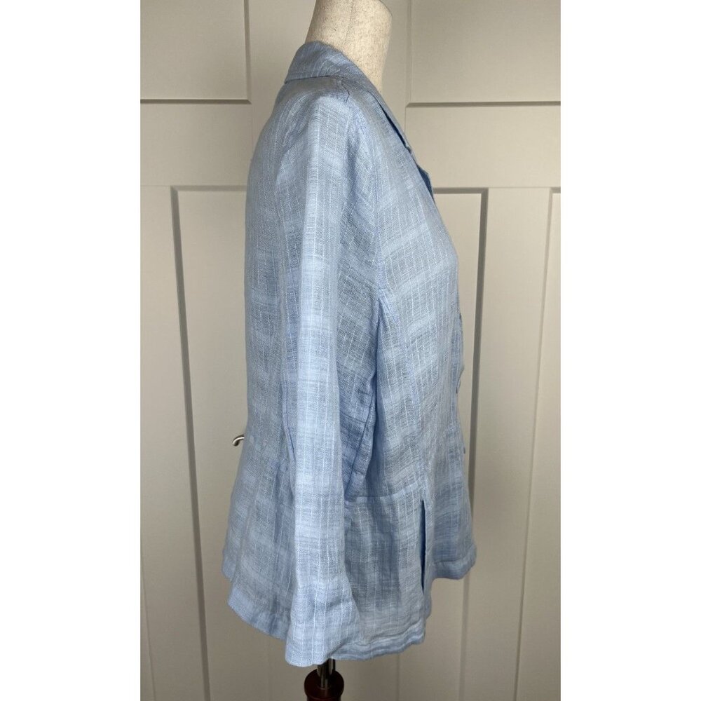 Eileen Fisher 100% Linen Jacket XL Blue Boxy 3/4 Sleeve Lightweight Button Front - Picture 6 of 12